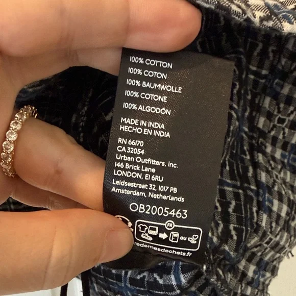 Free People Kiko Top Black Blue Printed Button Front Puff Sleeve Blouse Size M - Picture 6 of 9